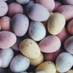 Colourful eggs in a pile